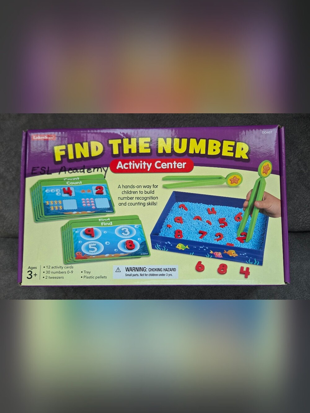 Find The Number Activity Center - Purple Tray with Blue Pellets